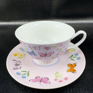 Harvest Green Studio Multicolor Butterfly Pattern Bone China Teacup Saucer Set